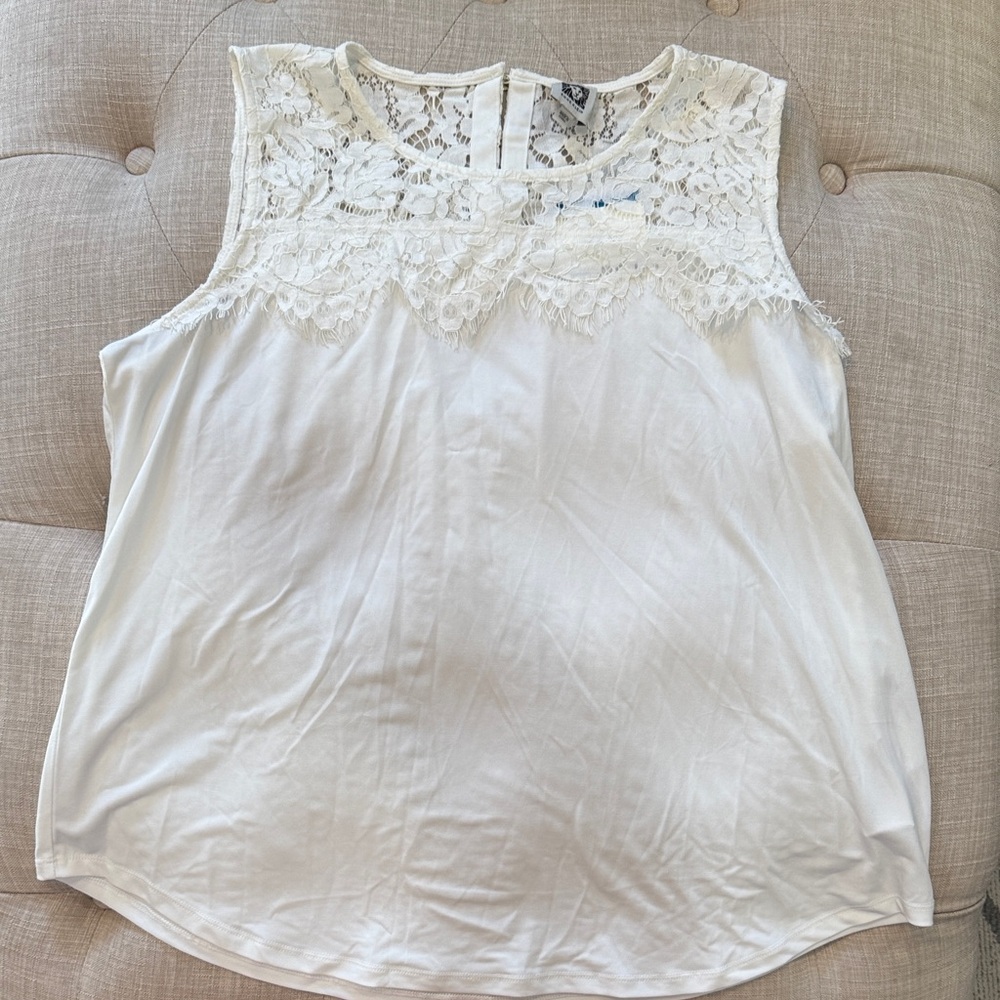 Anne Klein Ivory White Lace Sleeveless Blouse